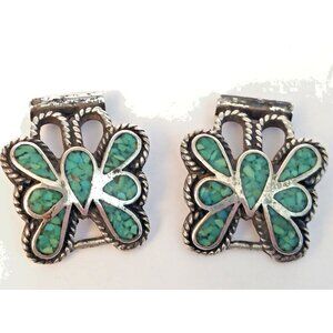 Native American Vintage Turquoise Watchtips Butterfly Sterling (1587)